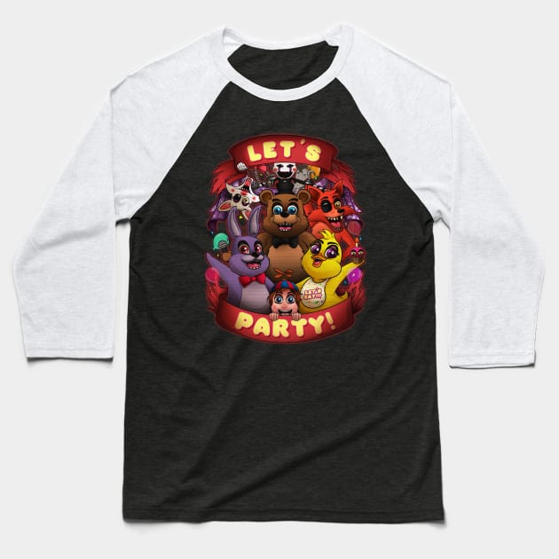 FNAF Let's Party Baseball T-Shirt by ChristaDoodles